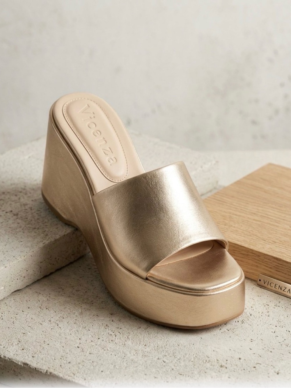Vicenza Metallic Gold Platform Slide Wedge - Size 8